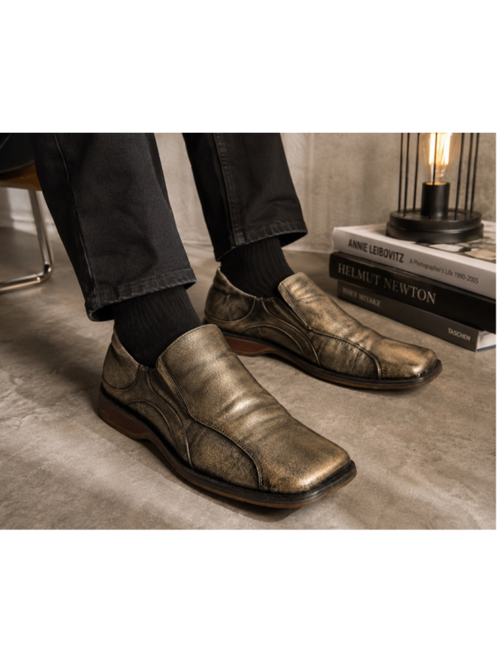 Robert Wayne Distressed Metallic Leather Slip-On Loafers Men’s Size 10.5 /43